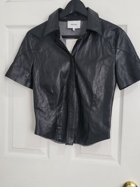 NANUSHKA Black Short-Sleeve Leather Shirt